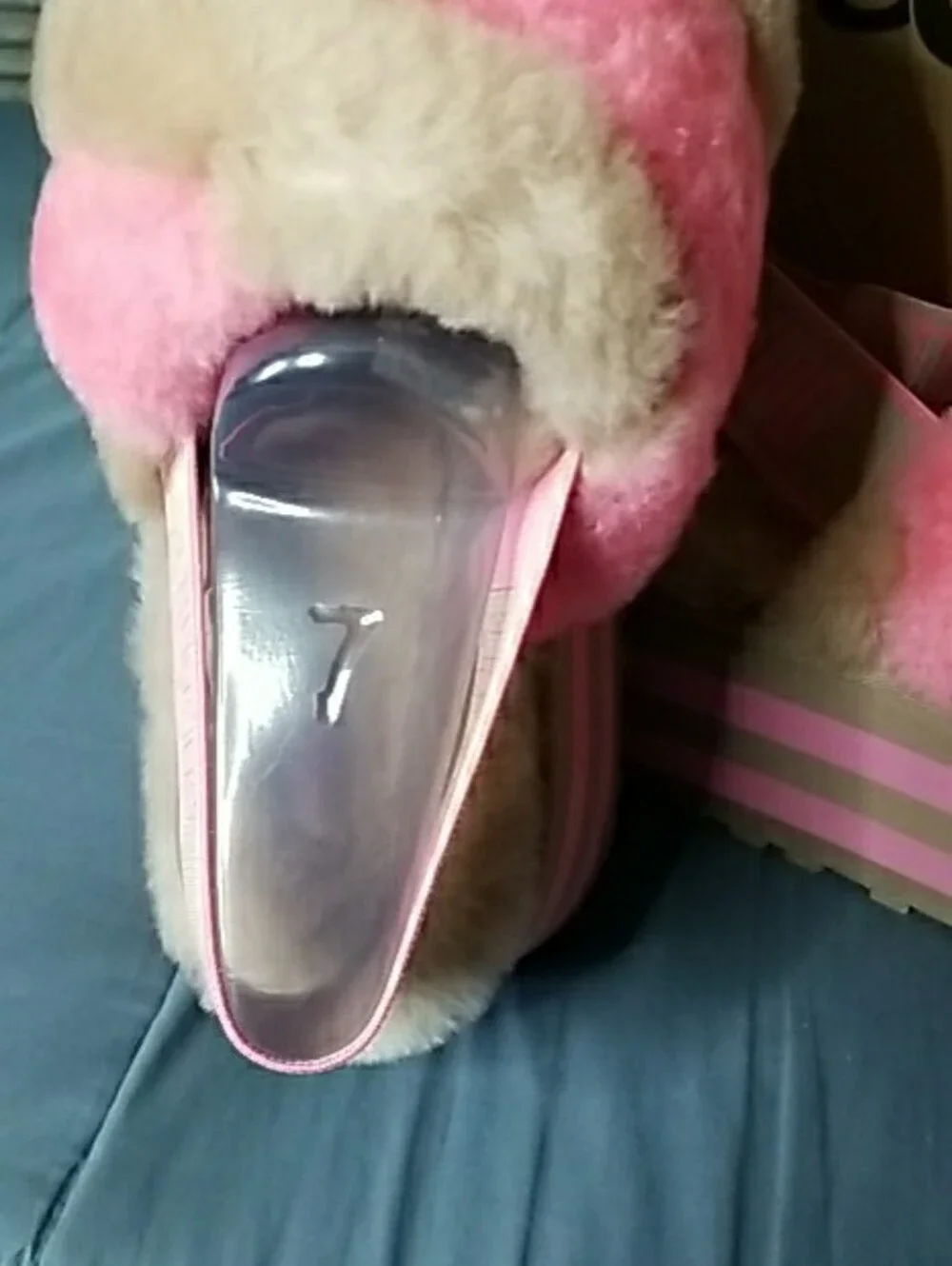 UGG Pink and Beige Fuzzy Platform Slides
